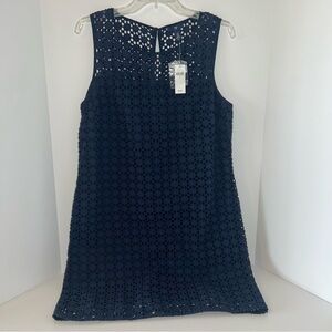 NWT Gap Factory eyelet lace navy blue sleeveless lined shift dress women size 12